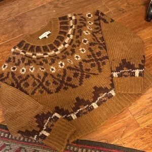 Frame Denim Brown, Dark Brown & Cream Fair Isle Crewneck Sweater